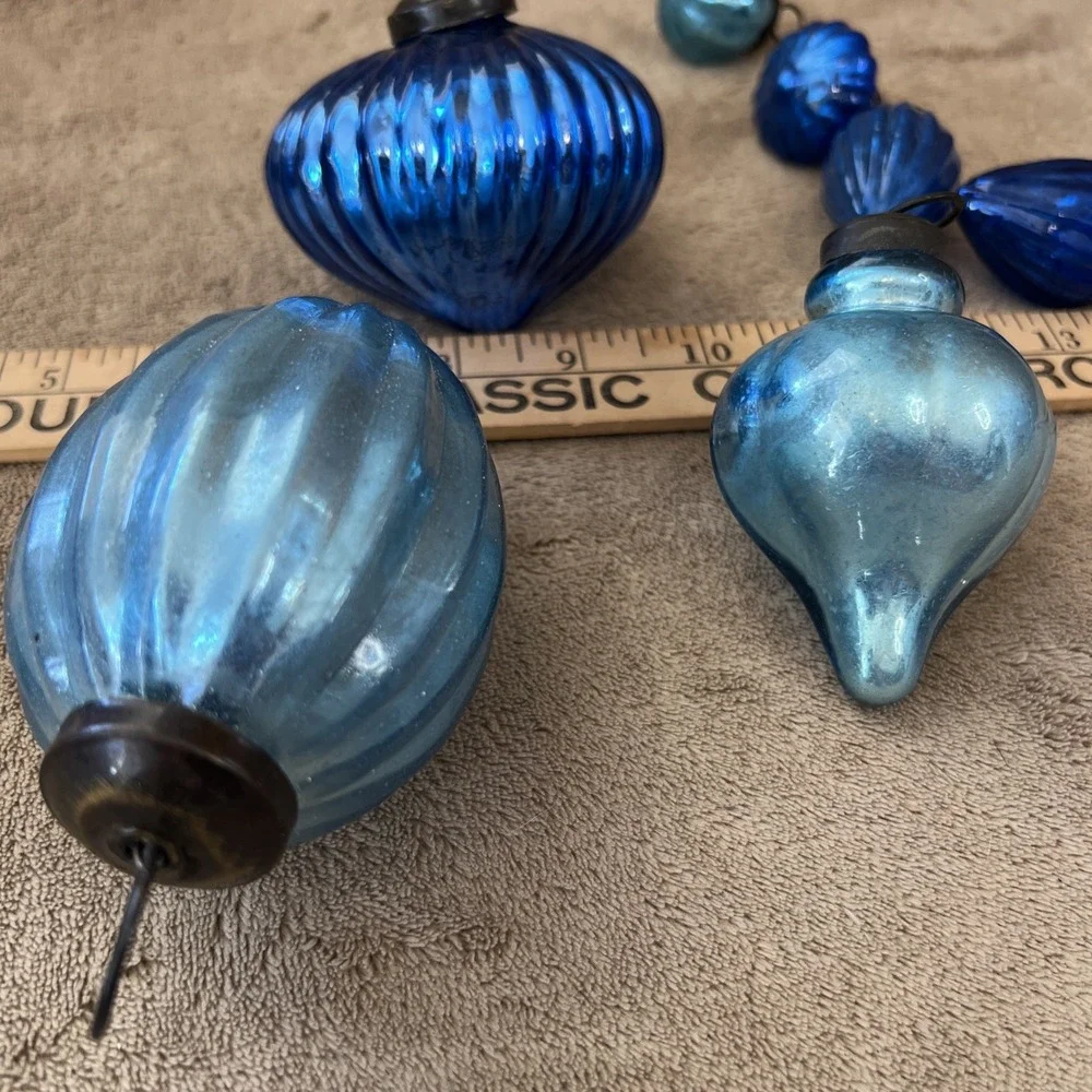 Vintage Ribbed German Kugel Style Mercury Glass Lot‎ of 7 Christmas Ornaments